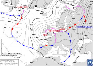 DWD Isobarenkarte Tiefdruckgebiete