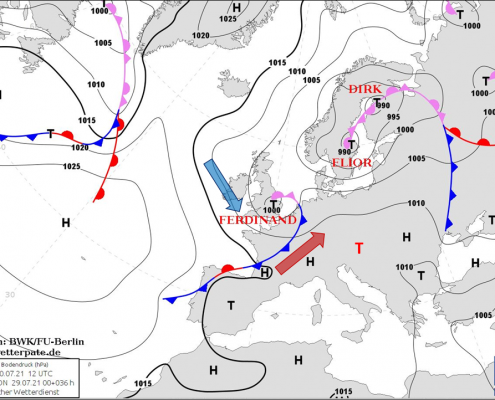 DWD Ist denn schon Herbst Die Tiefs DIRK ELIOR und nun FERDINAND lassen dem sonnigen Hochsommer kaum Chancen.