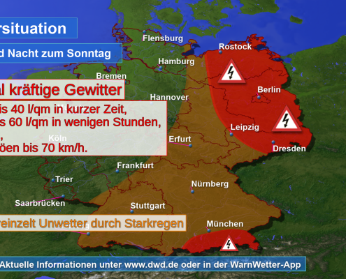 DWD Tief Ornella bringt kraeftige Gewitter mit Starkregen