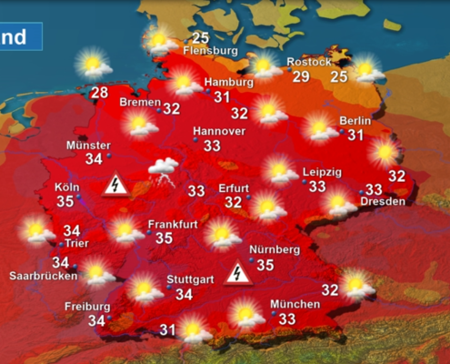 DWD Hundsmaessig heiss mit Wasserbomben Gewittern