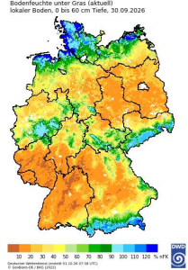 Aktuelle Bodenfeuchte vom 30.09.2026 in Deutschland (Quelle DWD)