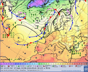 Diese Grafik zeigt die Vorhersagekarte für Sonntag, den 27.09.2026 um 12 UTC (Quelle DWD)