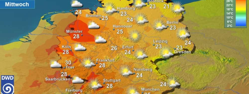 Wettervorhersage sowie Vorhersage der Tageshöchsttemperaturen in Deutschland am morgigen Mittwoch, den 30.09.2026