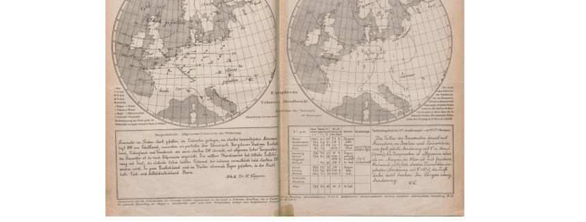 Erste tägliche Wetterkarte der Deutschen Seewarte vom 16. Februar 1876
