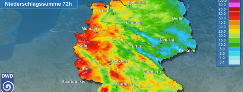 Radarbasierte Niederschlagssummen über 72 Stunden bis 26. Oktober 2026, 08 Uhr, mit Schwerpunkten im Saarland und Nordschwarzwald.