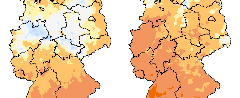 Klimatische Wasserbilanz für Frühling und Sommer 2026 mit großen Wasserdefiziten im Süden und Südwesten Deutschlands. Quelle: Deutscher Wetterdienst.