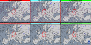ICON, GFS und IFS: Geopotenzial auf 500 hPa oben und 300 hPa unten am 20. Oktober 2026 um 06 UTC beziehungsweise 08 MESZ. Quelle: Deutscher Wetterdienst.